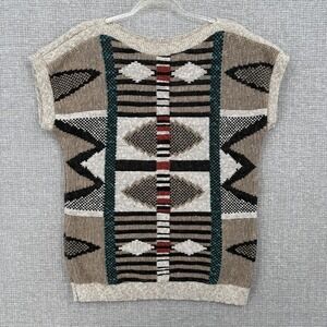 Beidoch Popper Sweater Pullover Womens M Beige Geometric Boho Academia Country